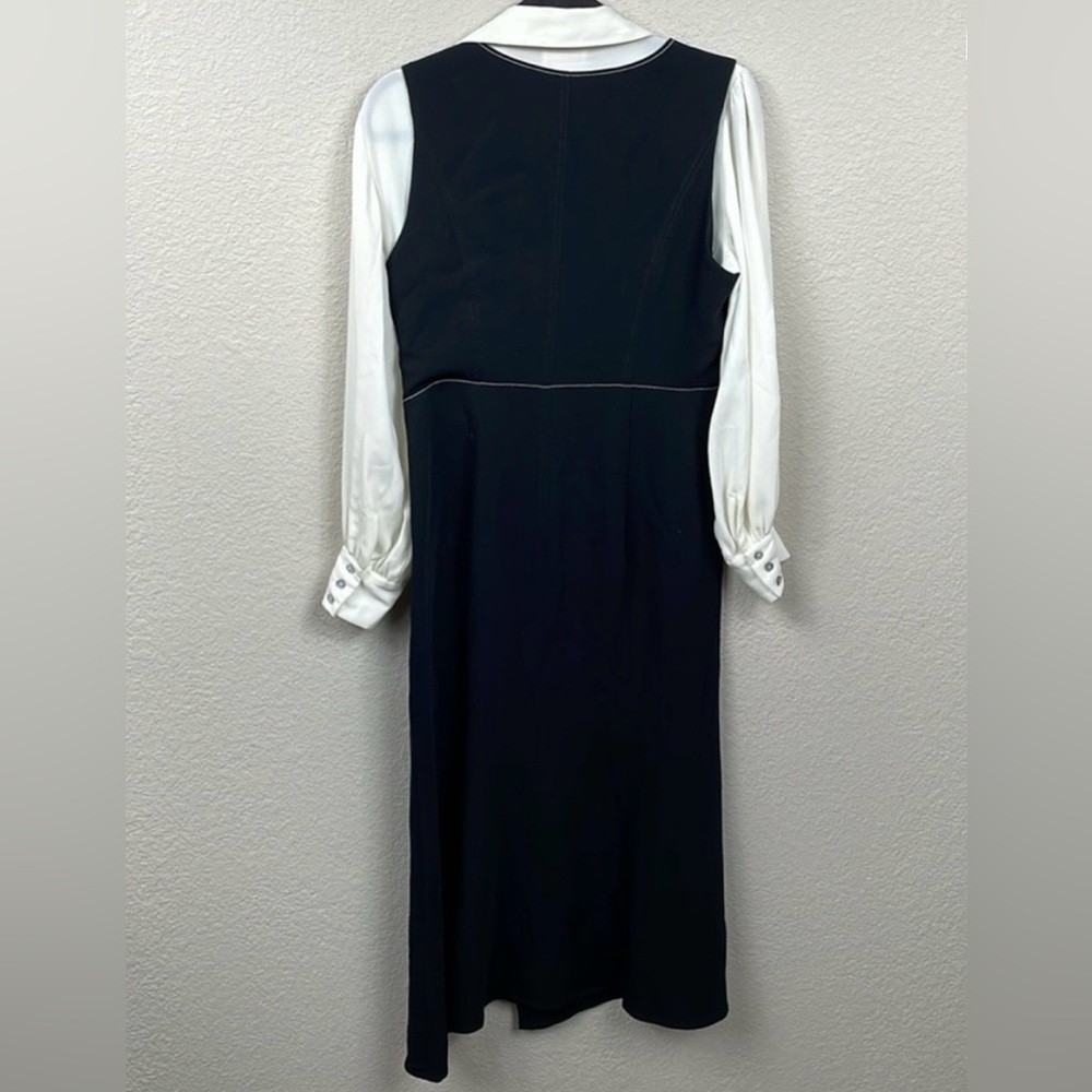 New Cinq a Sept Ambre Belted Midi Combo Crepe Shirt Dress Black White Sz 8 - Picture 6 of 10